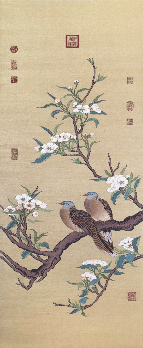 梨花双鸠图轴